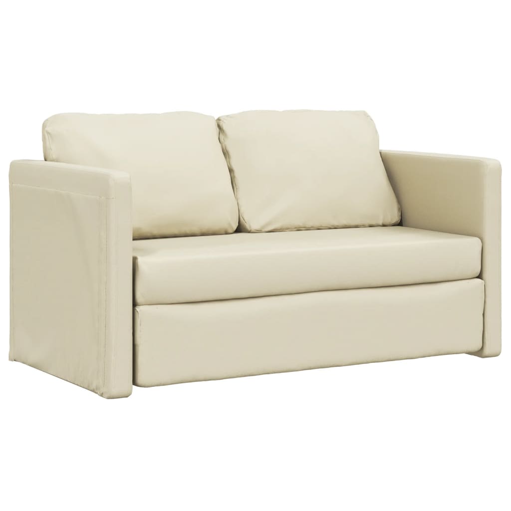 vidaXL Canapea extensibilă 2 în 1, crem, 112x174x55cm, piele ecologică vidaXL Canapea extensibilă 2 în 1, crem, 112x174x55cm, piele ecologică