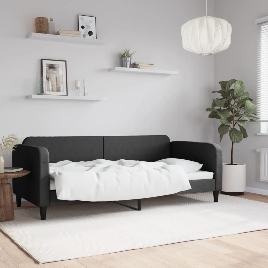 vidaXL Pat de zi, negru, 90x200 cm, material textil vidaXL Pat de zi, negru, 90x200 cm, material textil