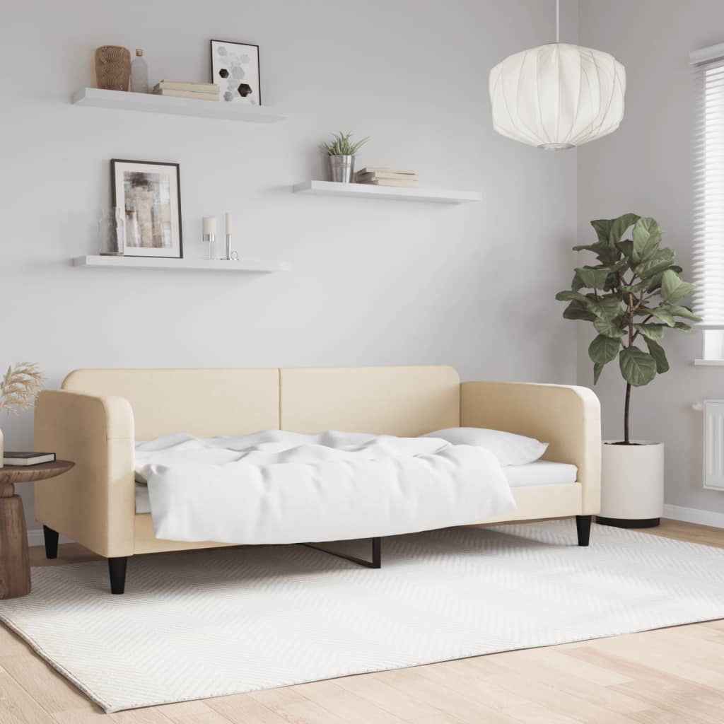 vidaXL Pat de zi, crem, 90x200 cm, material textil vidaXL Pat de zi, crem, 90x200 cm, material textil