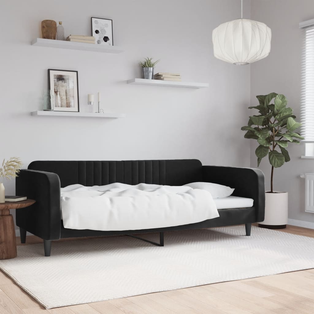 vidaXL Pat de zi, negru, 90x200 cm, catifea vidaXL Pat de zi, negru, 90x200 cm, catifea