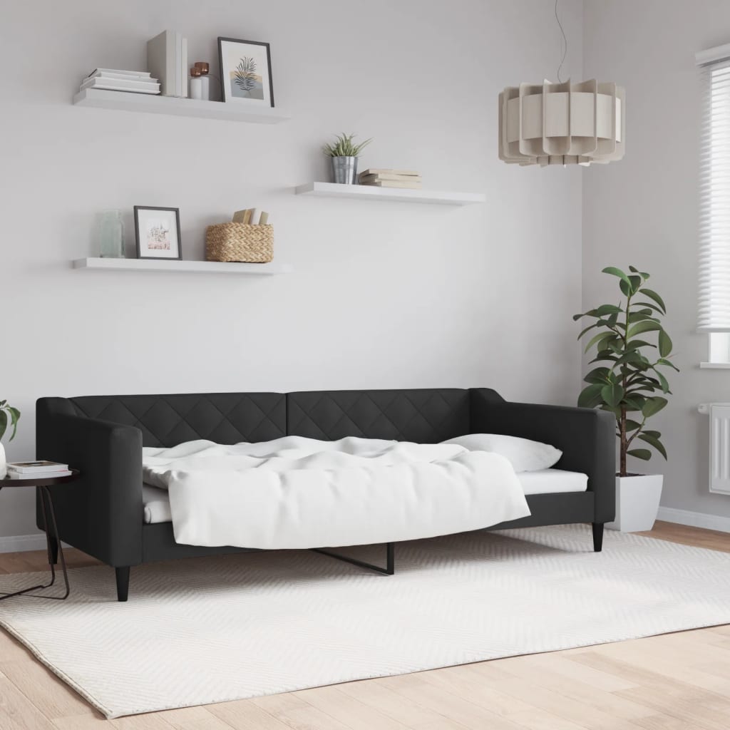 vidaXL Pat de zi, negru, 90x200 cm, material textil vidaXL Pat de zi, negru, 90x200 cm, material textil