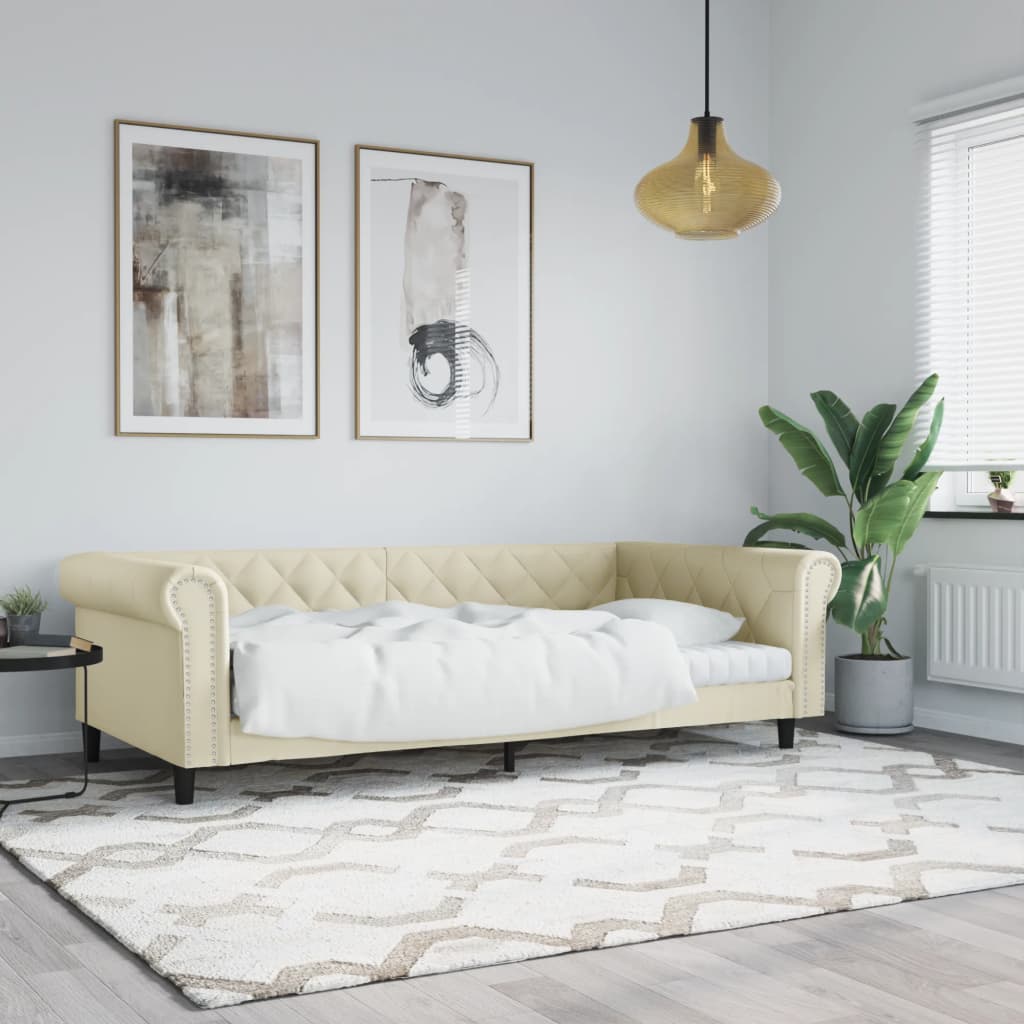 vidaXL Pat de zi, crem, 100x200 cm, piele ecologică vidaXL Pat de zi, crem, 100x200 cm, piele ecologică