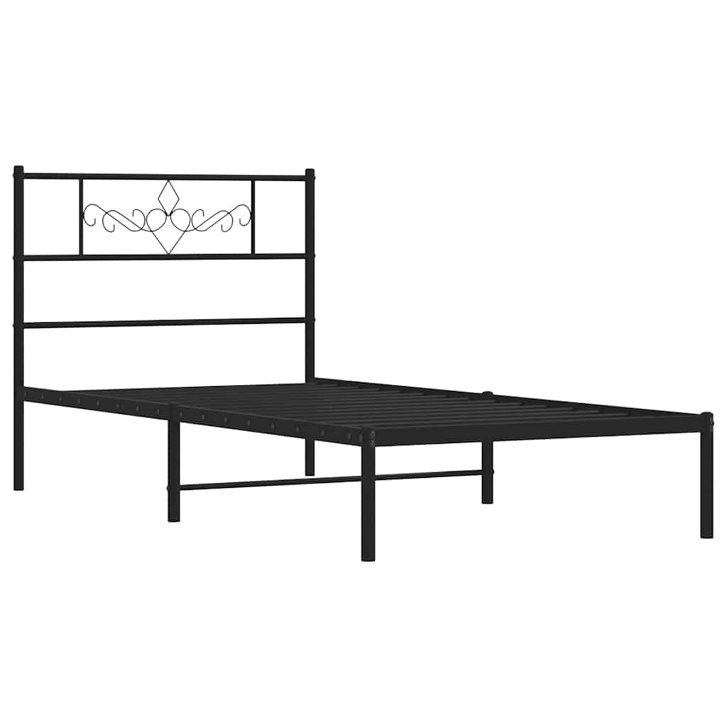 vidaXL Cadru de pat din metal cu tăblie, negru, 100x200 cm