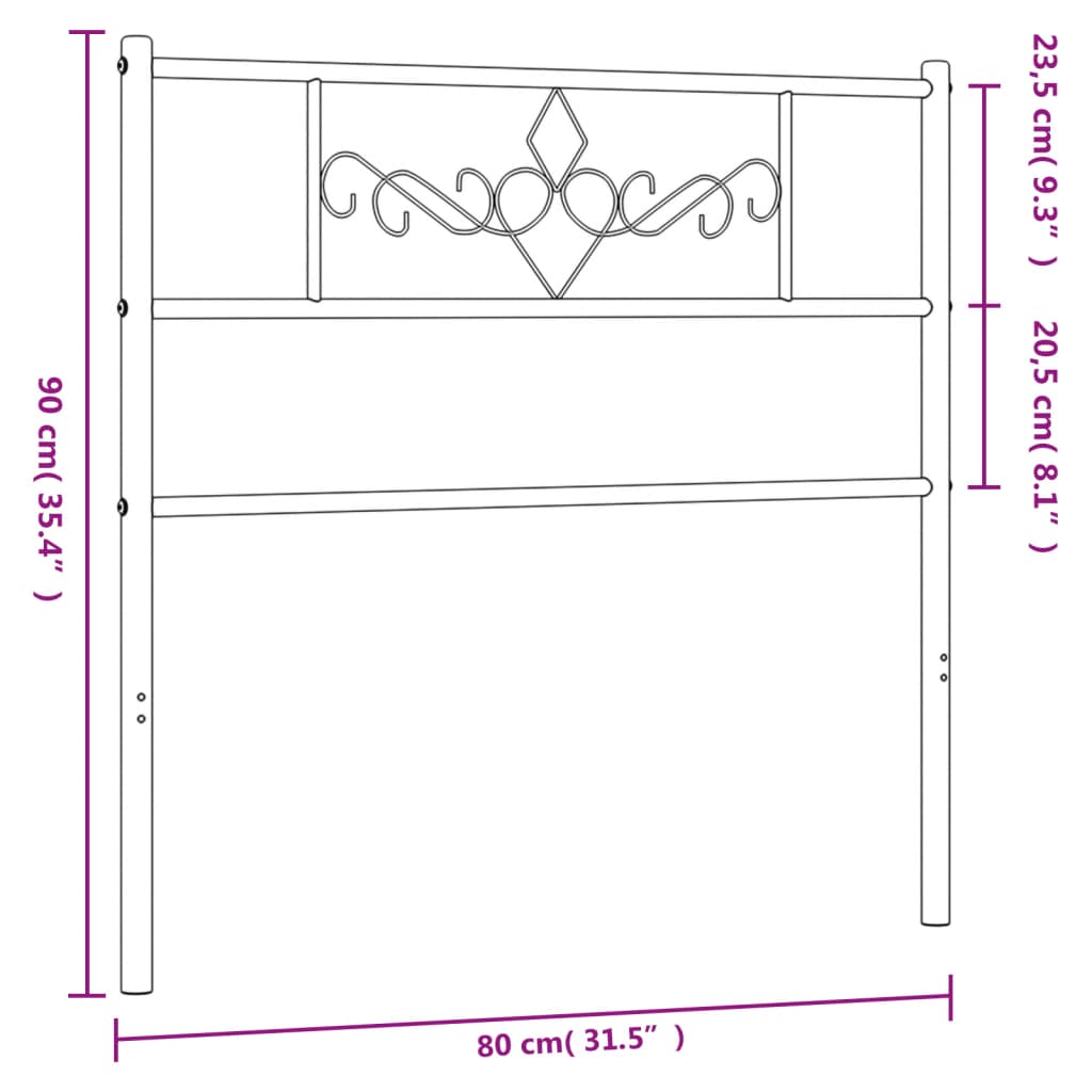 vidaXL Tăblie de pat metalică, negru, 75 cm