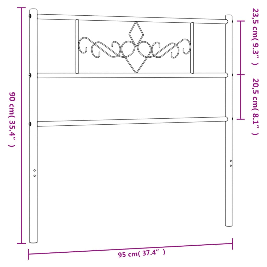 vidaXL Tăblie de pat metalică, negru, 90 cm
