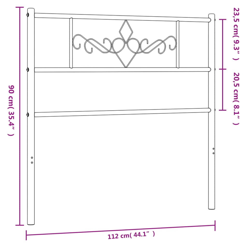 vidaXL Tăblie de pat metalică, negru, 107 cm vidaXL Tăblie de pat metalică, negru, 107 cm