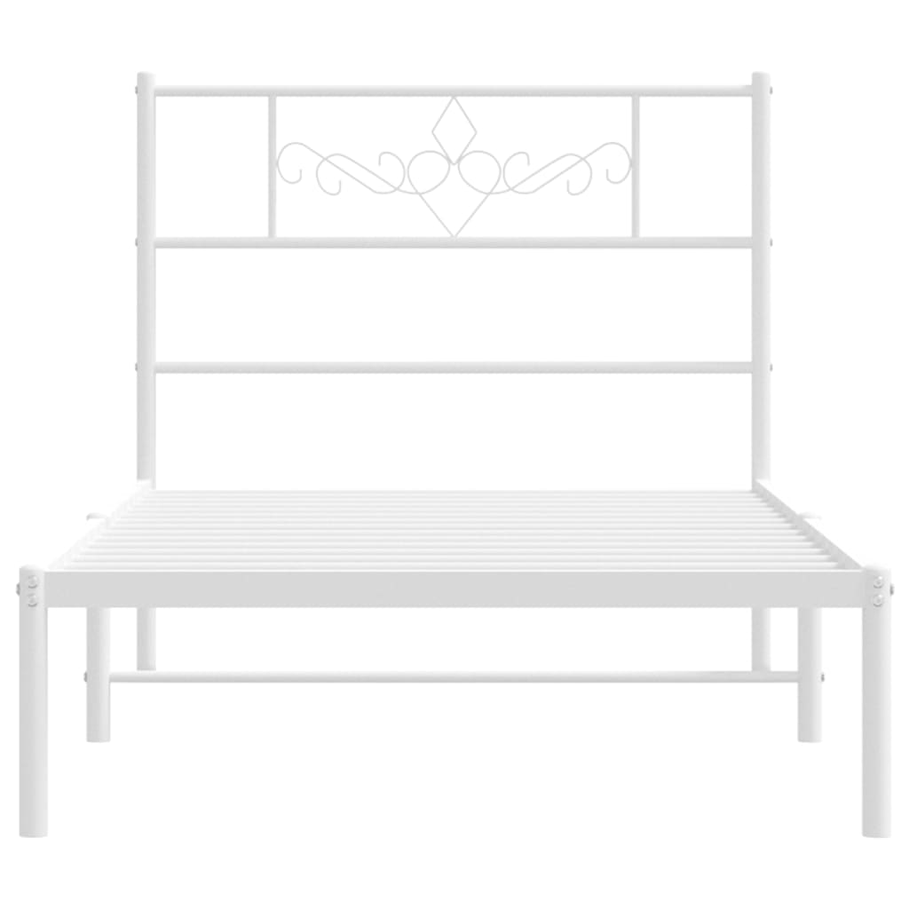 vidaXL Cadru de pat din metal cu tăblie, alb, 107x203 cm