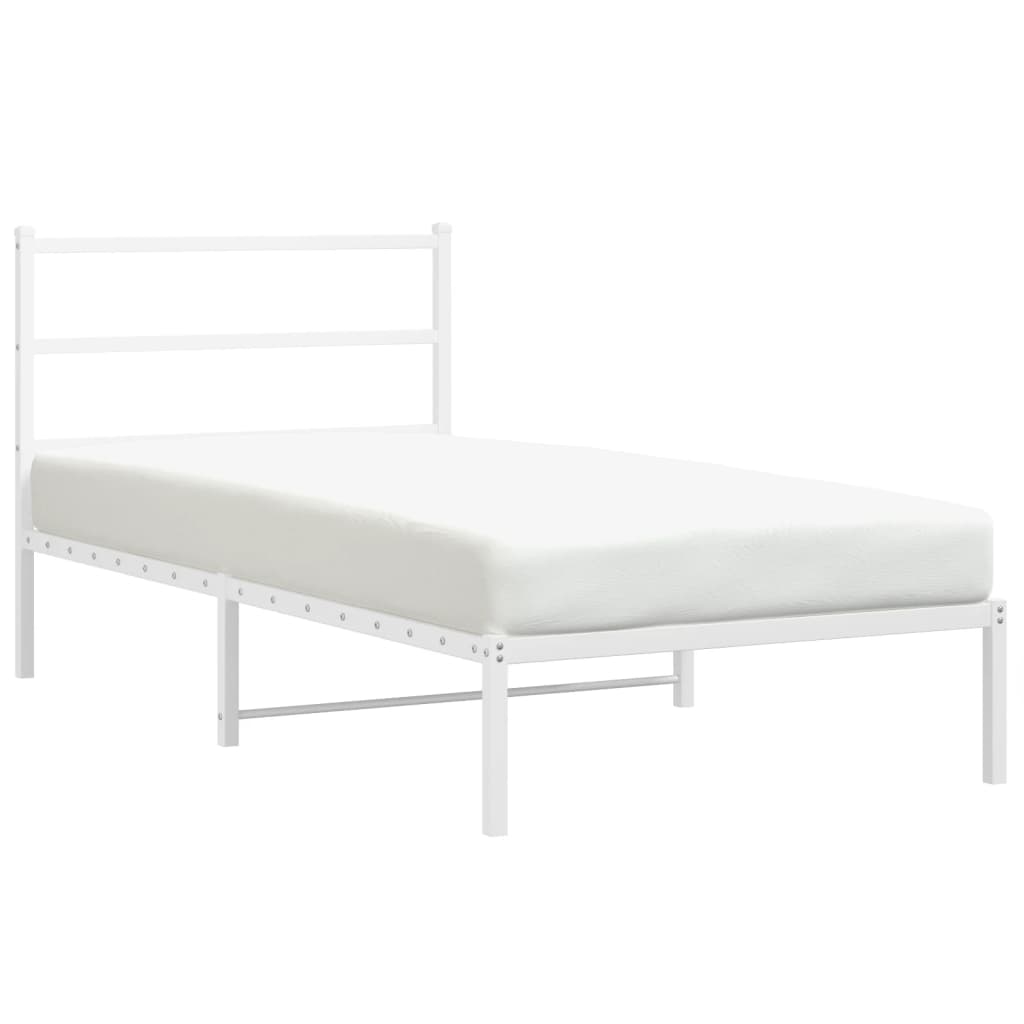 vidaXL Cadru de pat din metal cu tăblie, alb, 107x203 cm