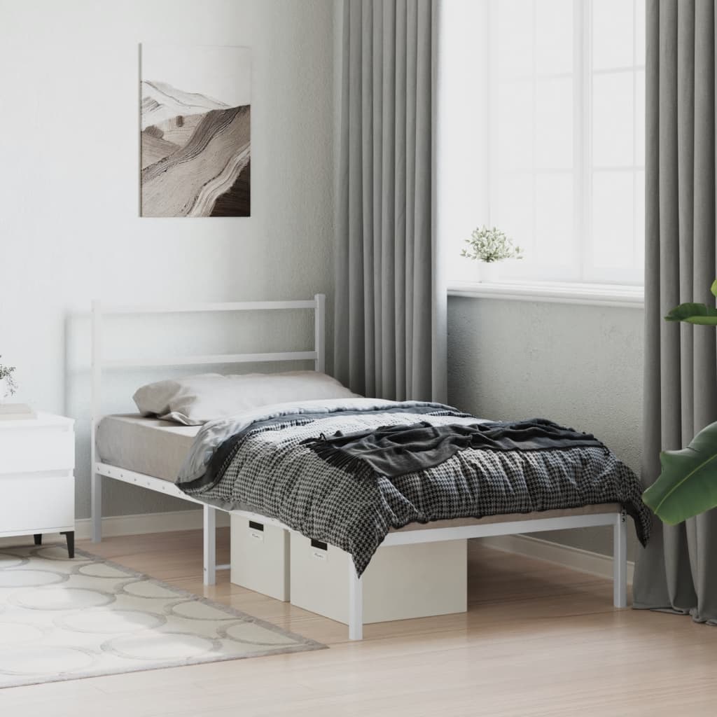 vidaXL Cadru de pat din metal cu tăblie, alb, 107x203 cm