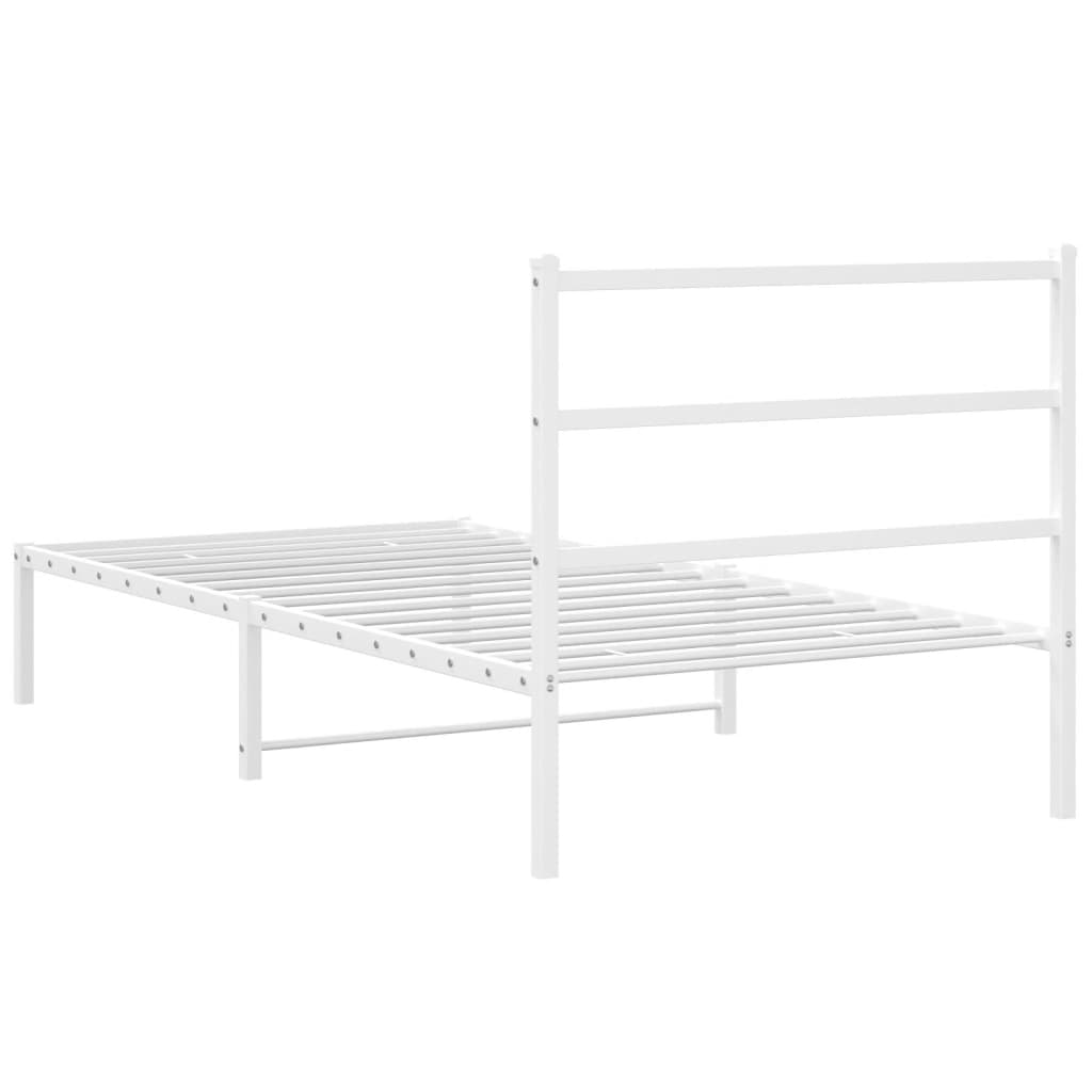 vidaXL Cadru de pat din metal cu tăblie, alb, 107x203 cm
