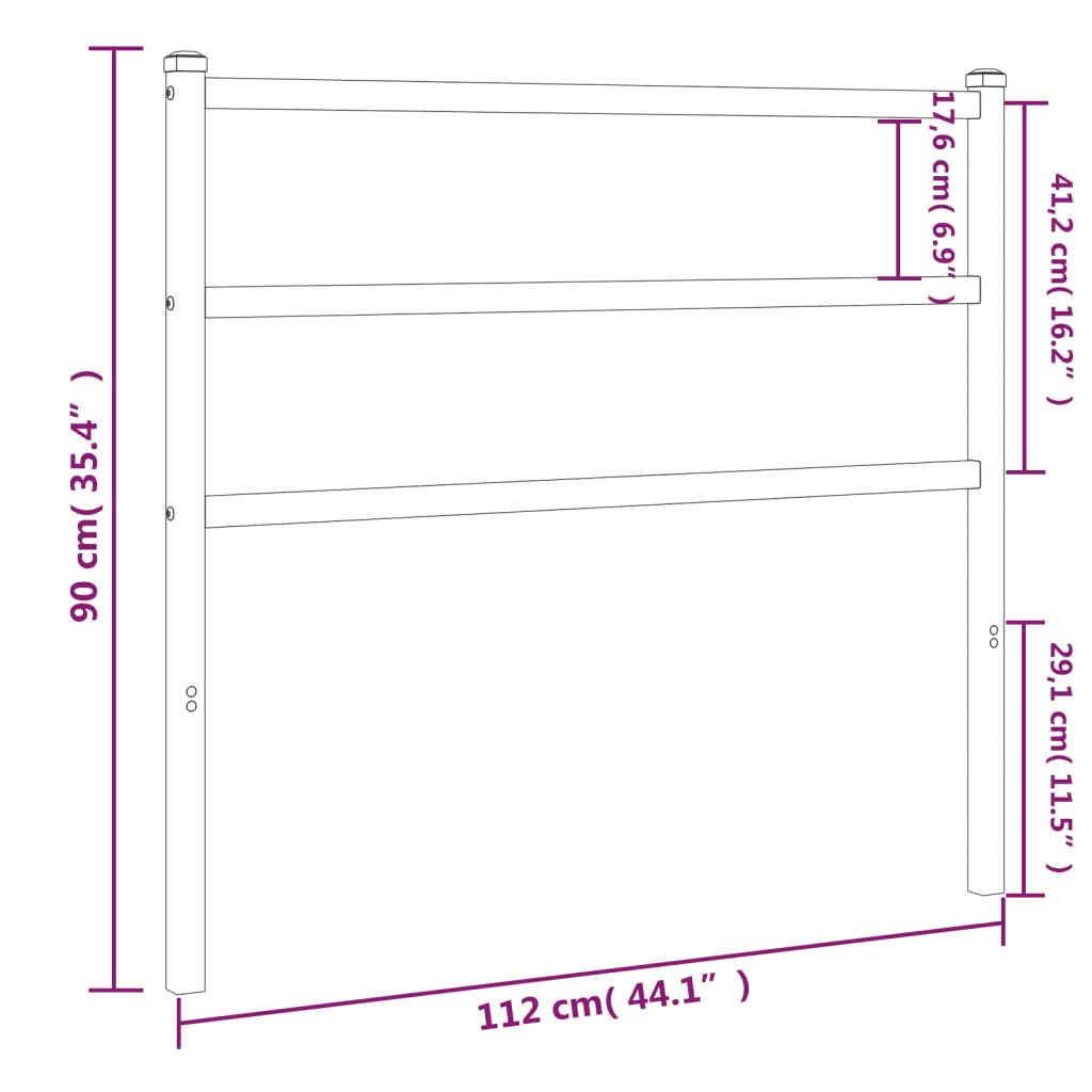 vidaXL Tăblie de pat metalică, alb, 107 cm