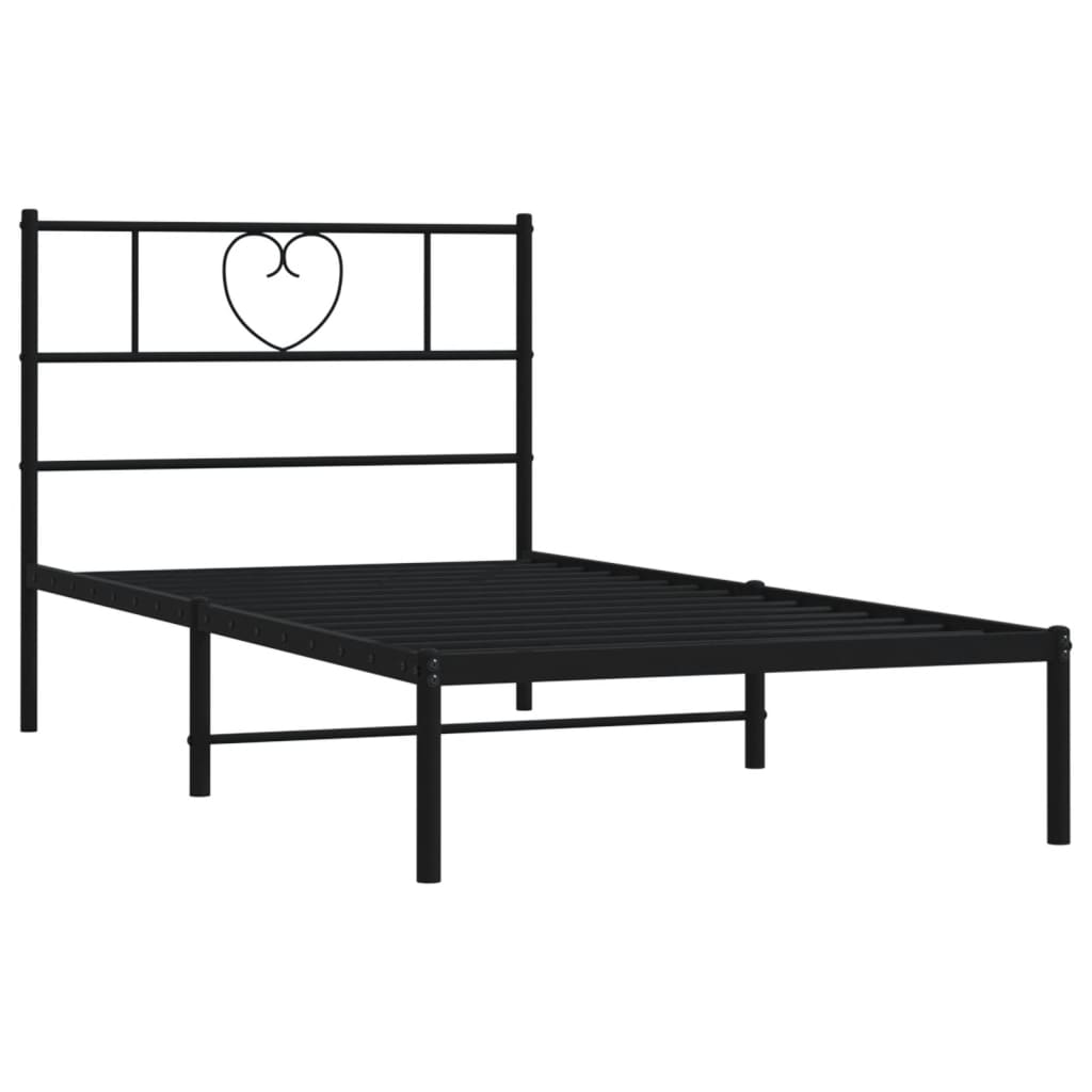 vidaXL Cadru de pat din metal cu tăblie, negru, 107x203 cm