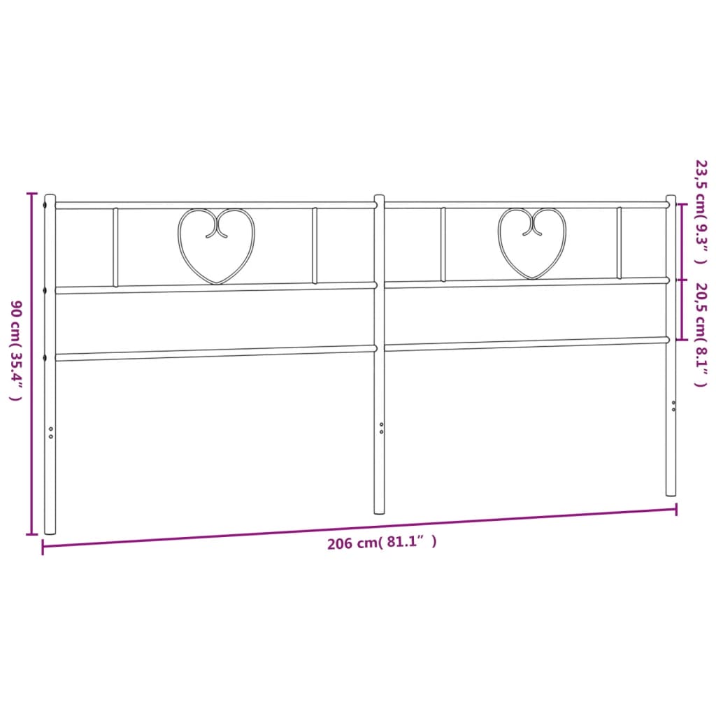 vidaXL Tăblie de pat metalică, negru, 200 cm
