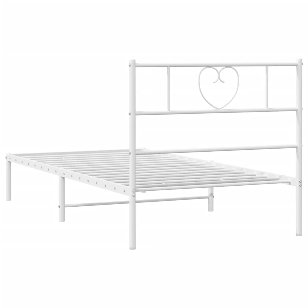 vidaXL Cadru de pat din metal cu tăblie, alb, 107x203 cm