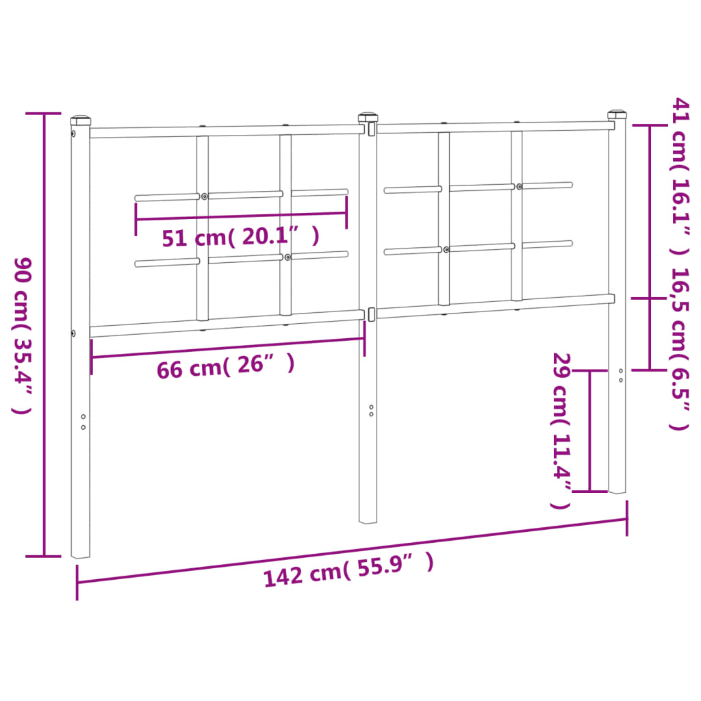 vidaXL Tăblie de pat metalică, negru, 135 cm