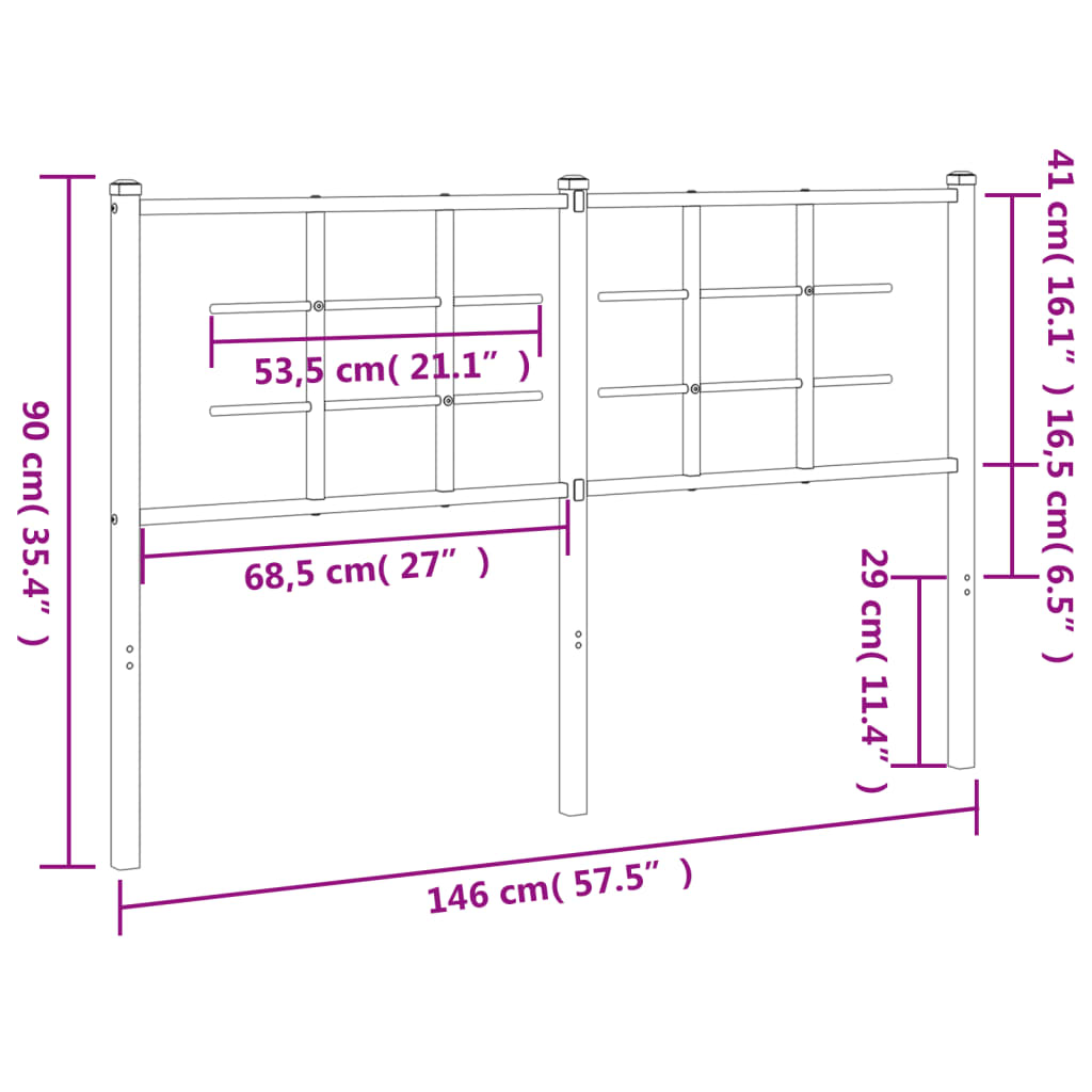 vidaXL Tăblie de pat metalică, negru, 140 cm