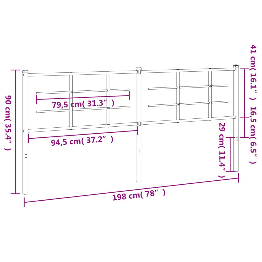 vidaXL Tăblie de pat metalică, negru, 193 cm vidaXL Tăblie de pat metalică, negru, 193 cm