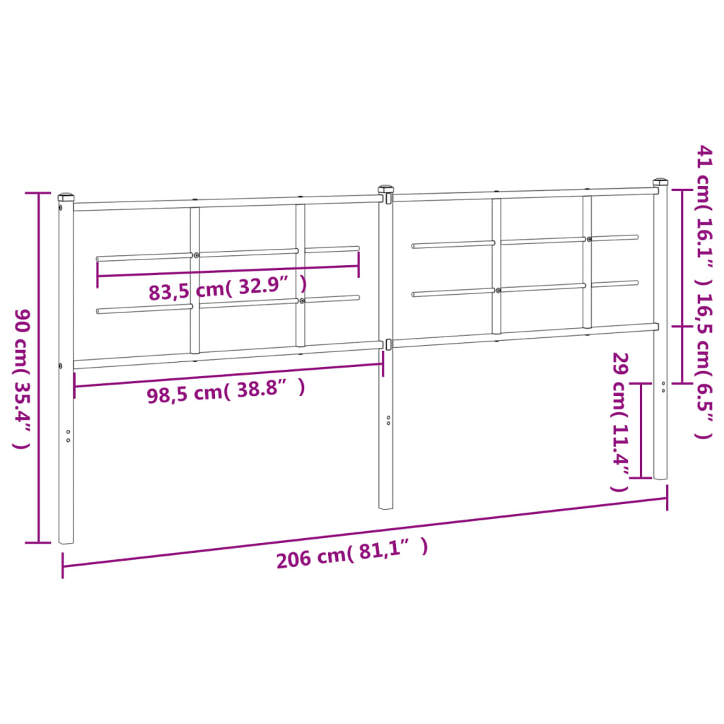 vidaXL Tăblie de pat metalică, negru, 200 cm