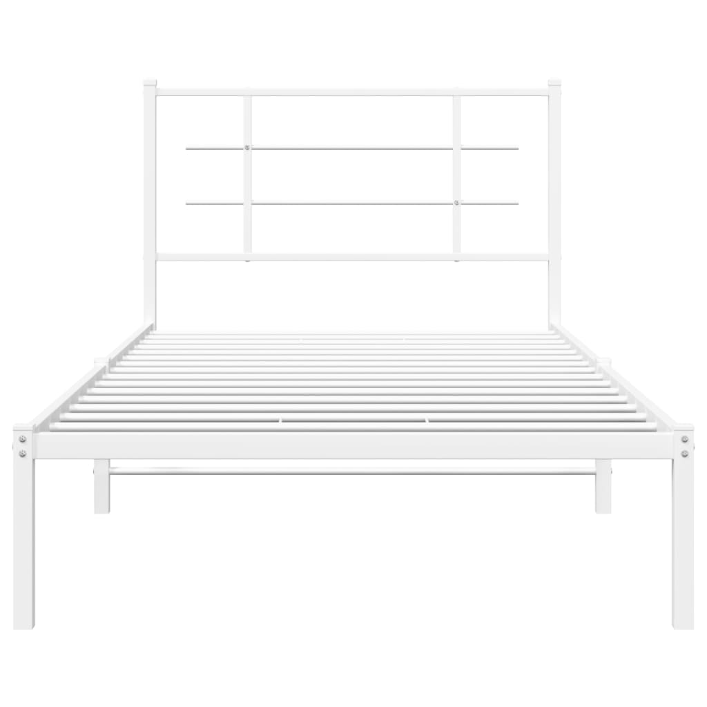 vidaXL Cadru de pat din metal cu tăblie, alb, 100x200 cm