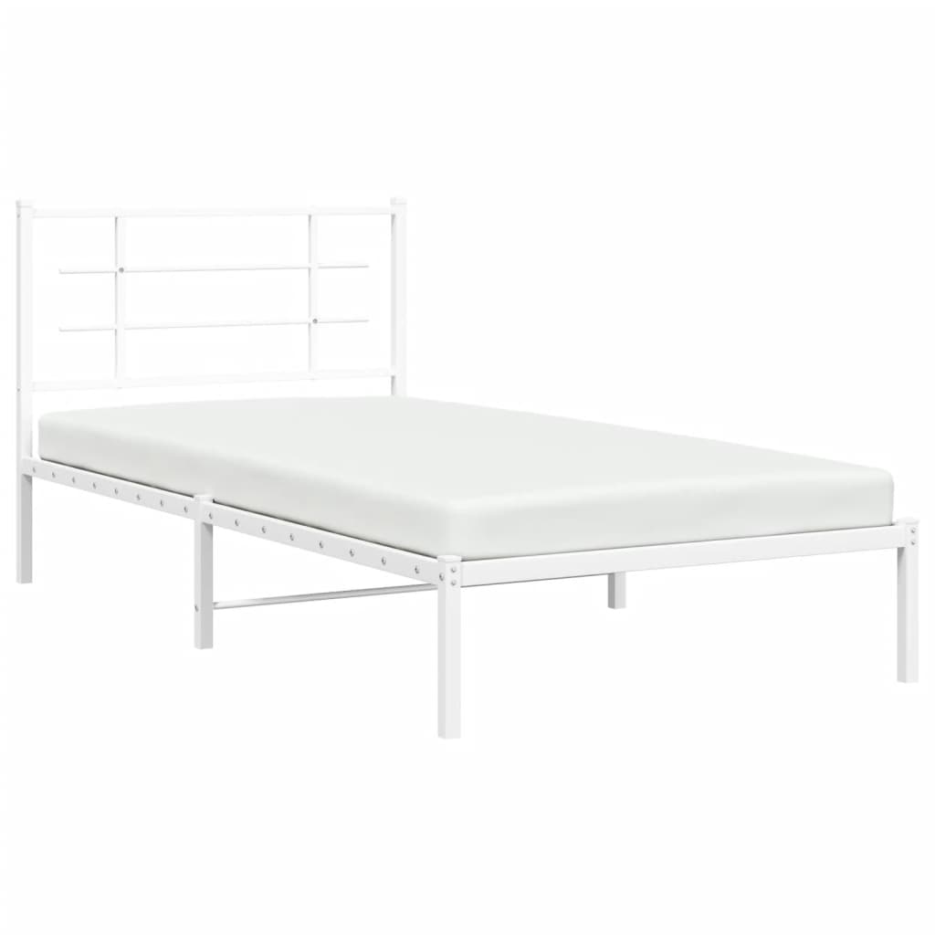 vidaXL Cadru de pat din metal cu tăblie, alb, 107x203 cm