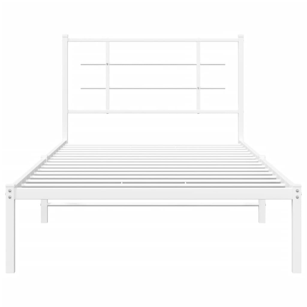 vidaXL Cadru de pat din metal cu tăblie, alb, 107x203 cm