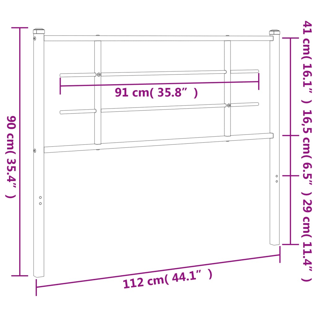 vidaXL Tăblie de pat metalică, alb, 107 cm