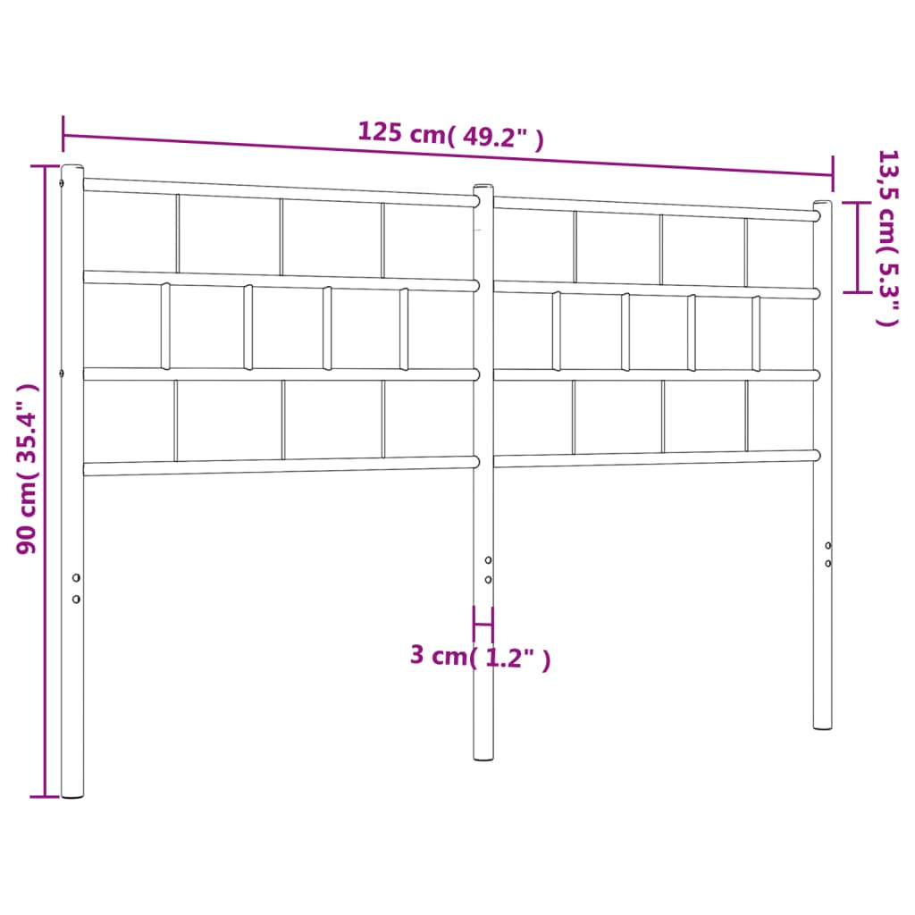 vidaXL Tăblie de pat metalică, alb, 120 cm