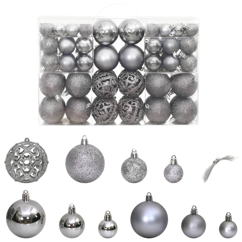 vidaXL Globuri de Crăciun, 100 buc, gri, 3 / 4 / 6 cm vidaXL Globuri de Crăciun, 100 buc, gri, 3 / 4 / 6 cm