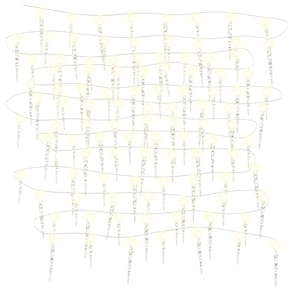 vidaXL Lumină de Crăciun tip țurțuri, 100 LED-uri, alb cald, 10 m, acrilică, PVC