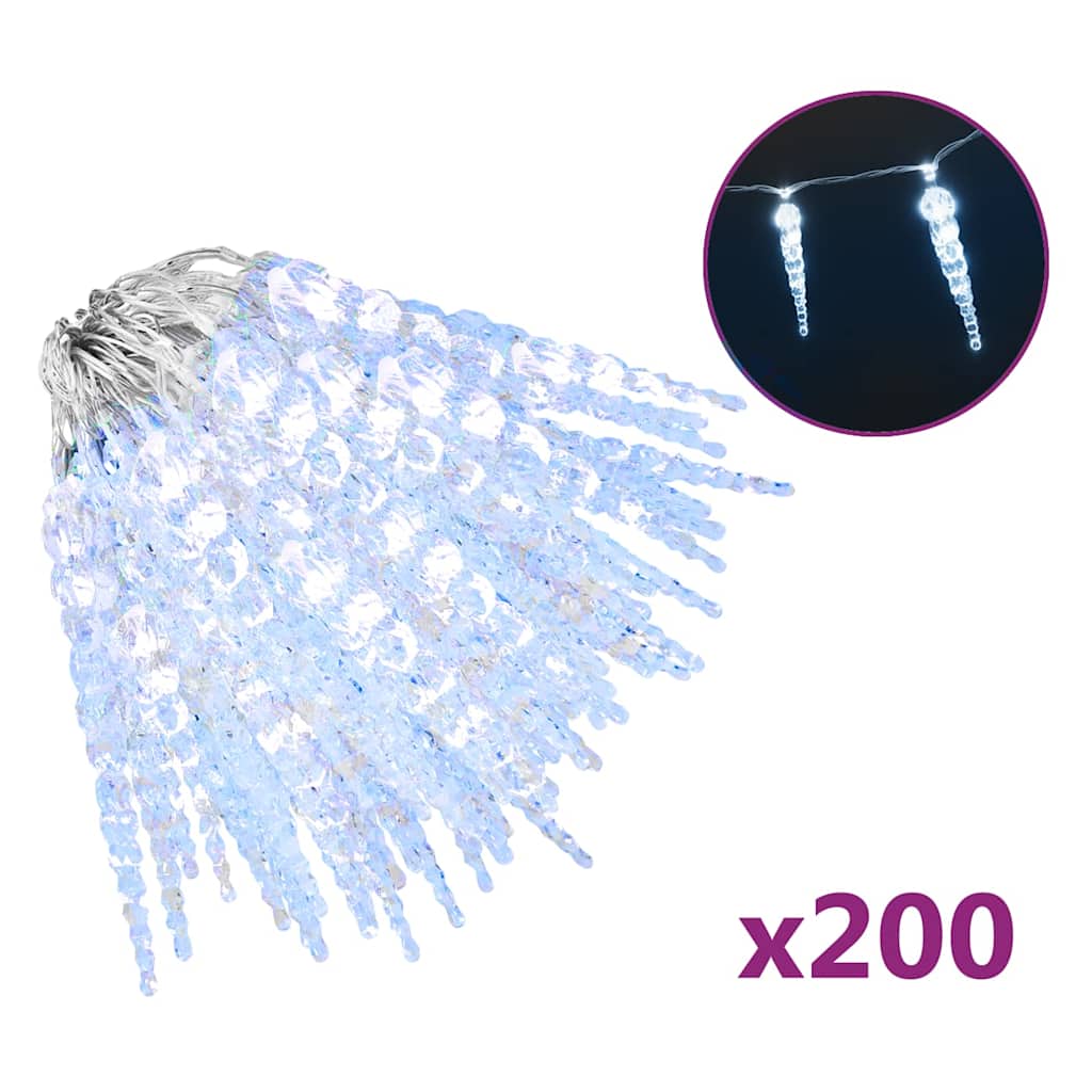 vidaXL Lumină de Crăciun tip țurțuri, 200 LED-uri, alb rece, 20 m, acril PVC