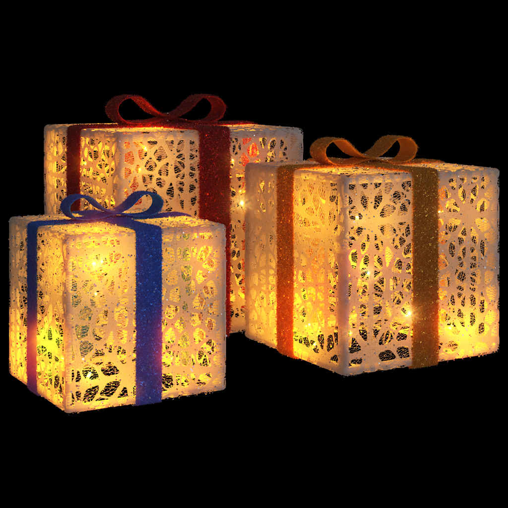 vidaXL Cutii de Crăciun iluminate, 3 buc., 64 LED-uri, alb cald vidaXL Cutii de Crăciun iluminate, 3 buc., 64 LED-uri, alb cald