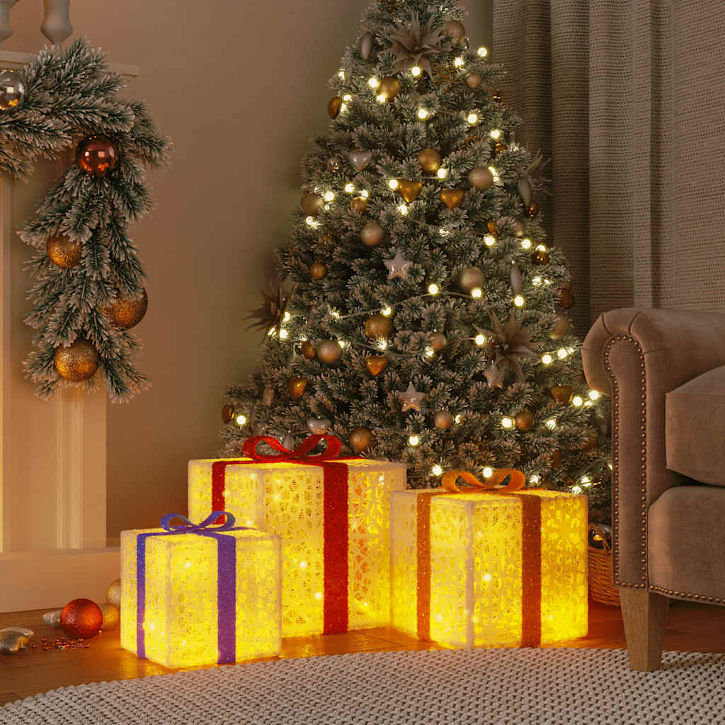 vidaXL Cutii de Crăciun iluminate, 3 buc., 64 LED-uri, alb cald vidaXL Cutii de Crăciun iluminate, 3 buc., 64 LED-uri, alb cald