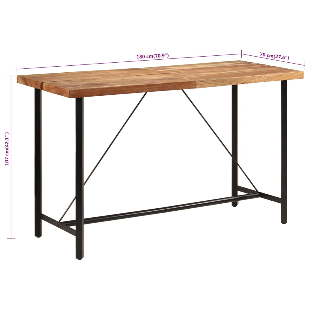 vidaXL Masa de bar 180x70x107 cm, lemn masiv de acacia și fier vidaXL Masa de bar 180x70x107 cm, lemn masiv de acacia și fier