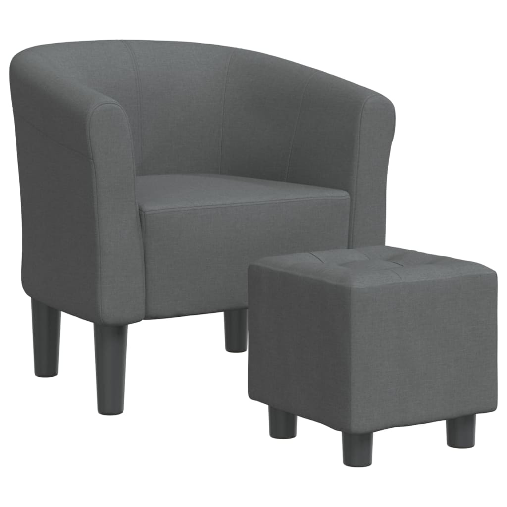 vidaXL Fotoliu tip cuvă cu taburet, gri închis, material textil