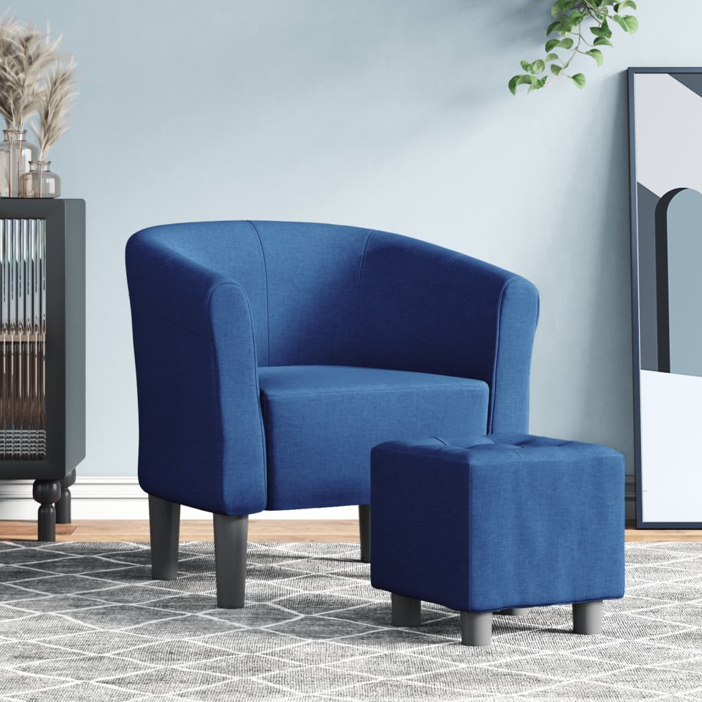 vidaXL Fotoliu tip cuvă cu taburet, albastru, material textil vidaXL Fotoliu tip cuvă cu taburet, albastru, material textil