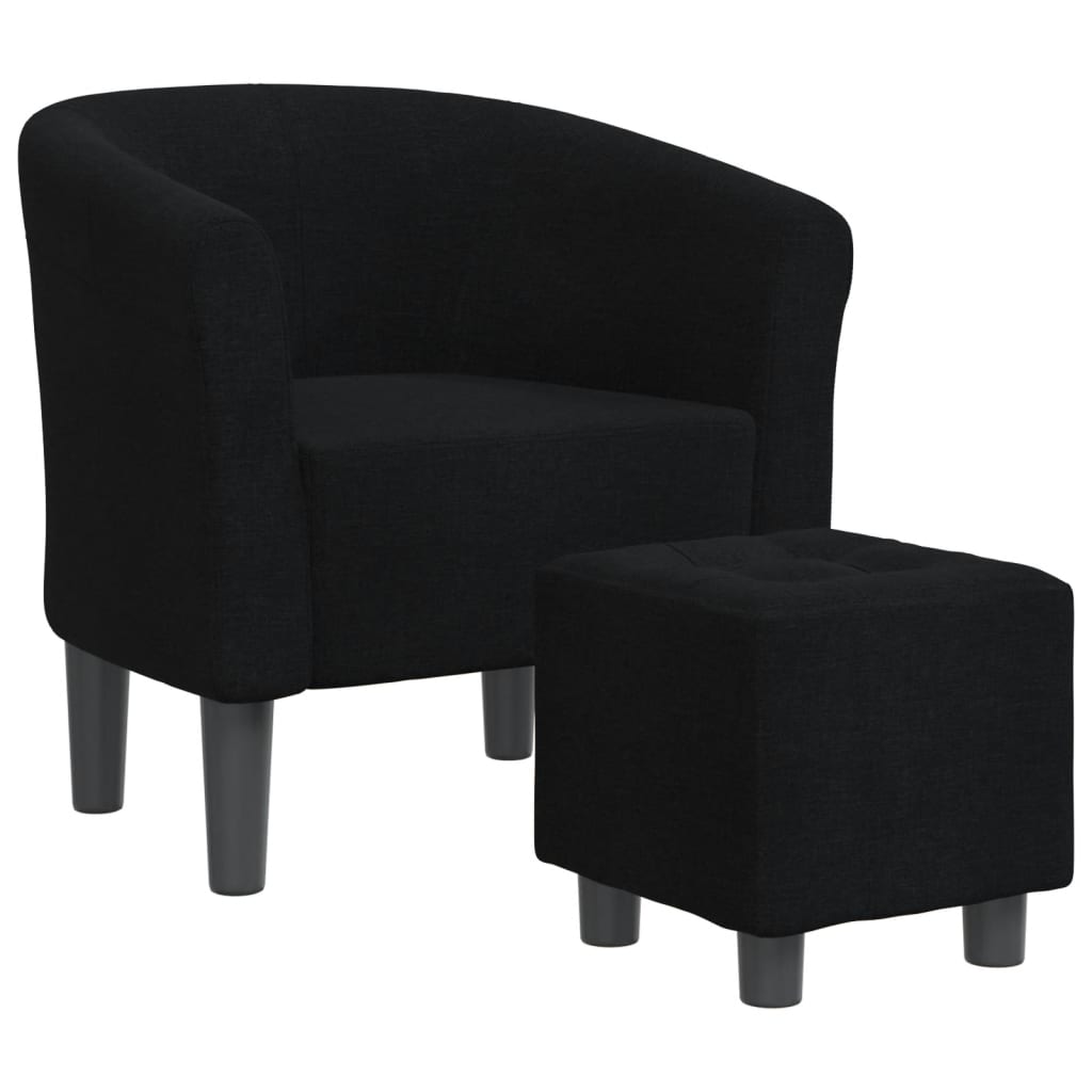 vidaXL Fotoliu tip cuvă cu taburet, negru, material textil vidaXL Fotoliu tip cuvă cu taburet, negru, material textil