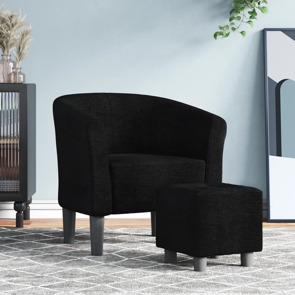 vidaXL Fotoliu tip cuvă cu taburet, negru, material textil vidaXL Fotoliu tip cuvă cu taburet, negru, material textil