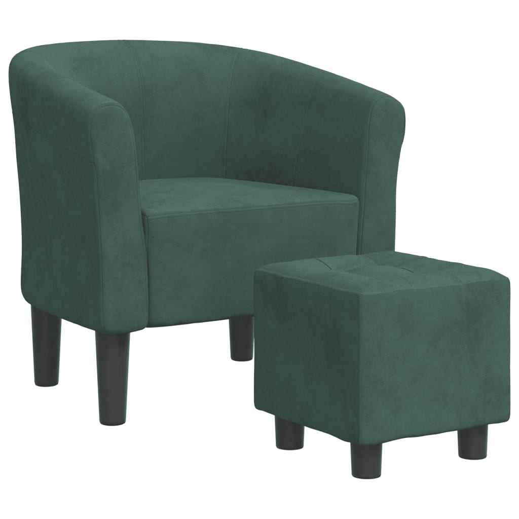 vidaXL Fotoliu tip cuvă cu taburet, verde închis, catifea vidaXL Fotoliu tip cuvă cu taburet, verde închis, catifea