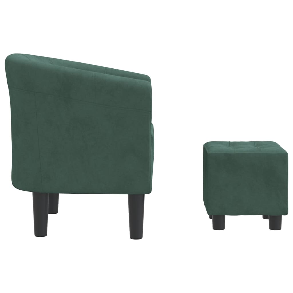 vidaXL Fotoliu tip cuvă cu taburet, verde închis, catifea vidaXL Fotoliu tip cuvă cu taburet, verde închis, catifea
