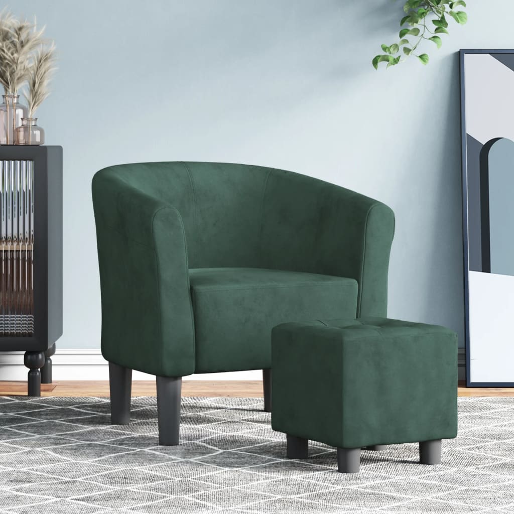 vidaXL Fotoliu tip cuvă cu taburet, verde închis, catifea vidaXL Fotoliu tip cuvă cu taburet, verde închis, catifea