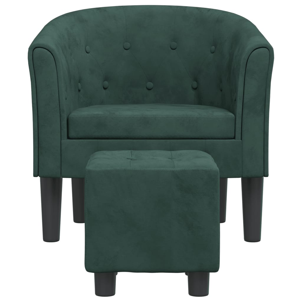 vidaXL Fotoliu tip cuvă cu taburet, verde închis, catifea