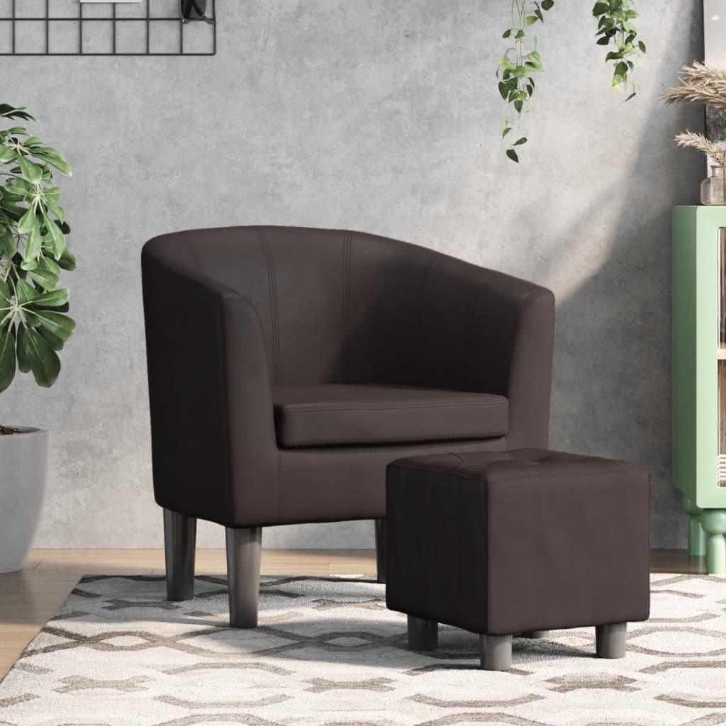 vidaXL Fotoliu tip cuvă cu taburet, maro, piele ecologică vidaXL Fotoliu tip cuvă cu taburet, maro, piele ecologică