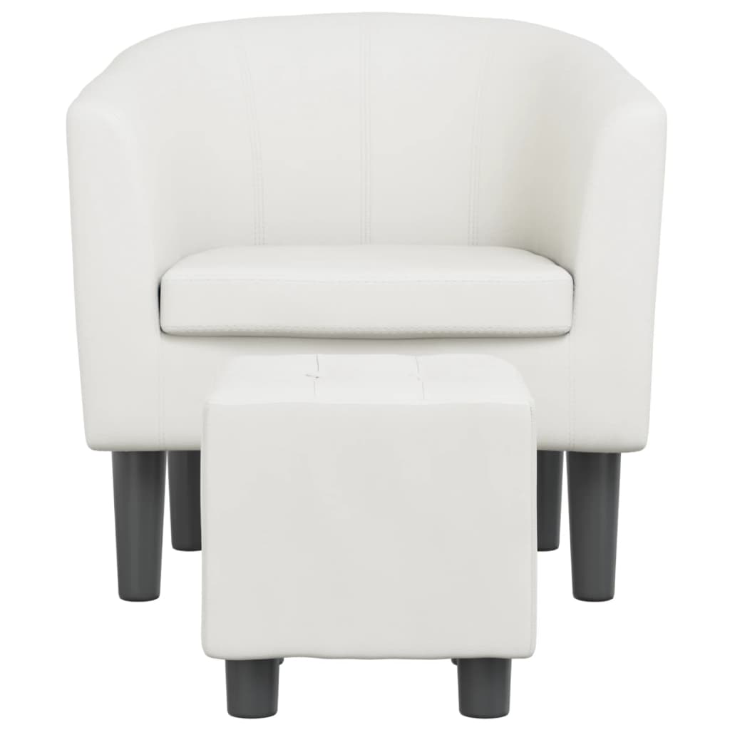 vidaXL Fotoliu tip cuvă cu taburet, alb, piele ecologică vidaXL Fotoliu tip cuvă cu taburet, alb, piele ecologică