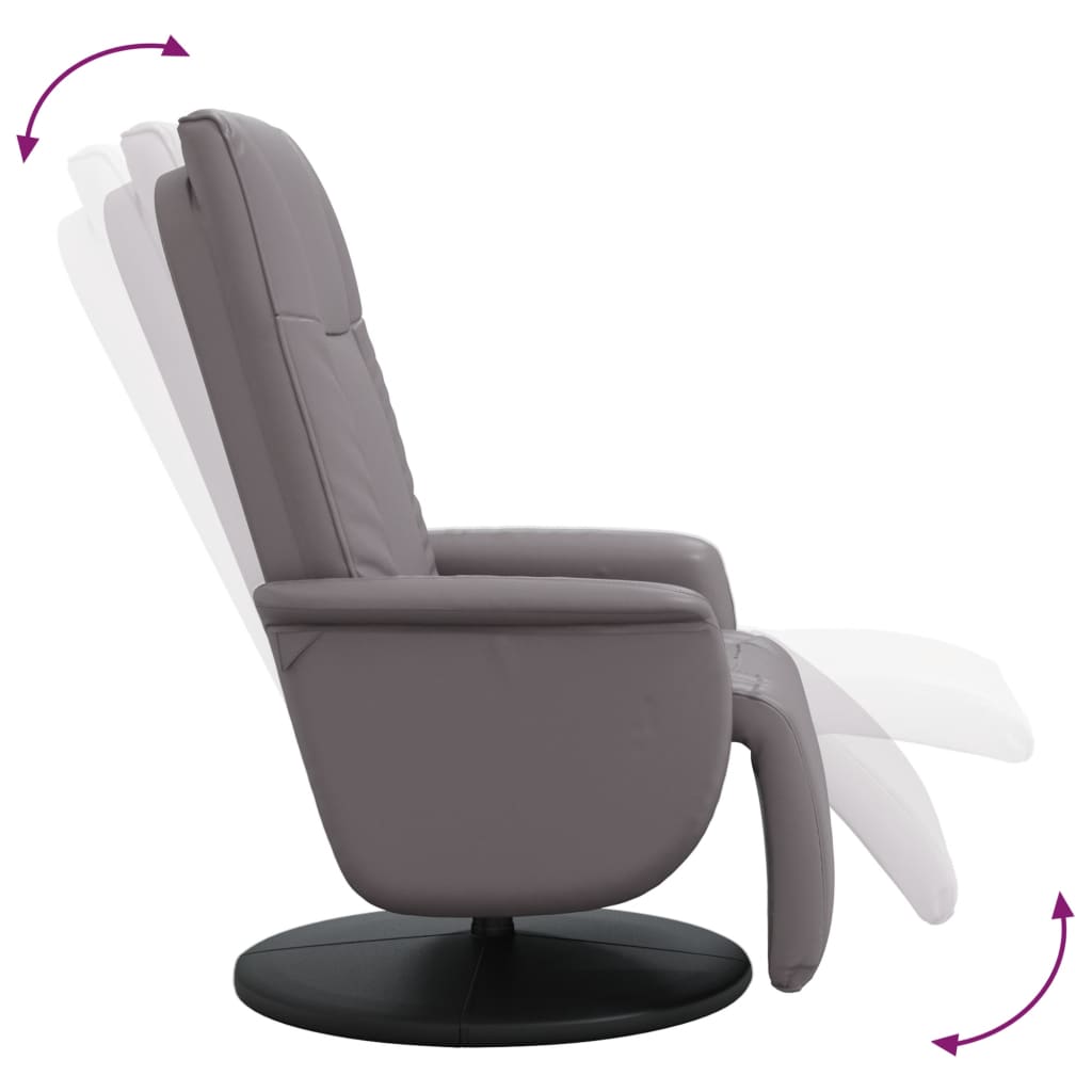vidaXL Fotoliu rabatabil cu suport de picioare, gri, piele ecologică vidaXL Fotoliu rabatabil cu suport de picioare, gri, piele ecologică