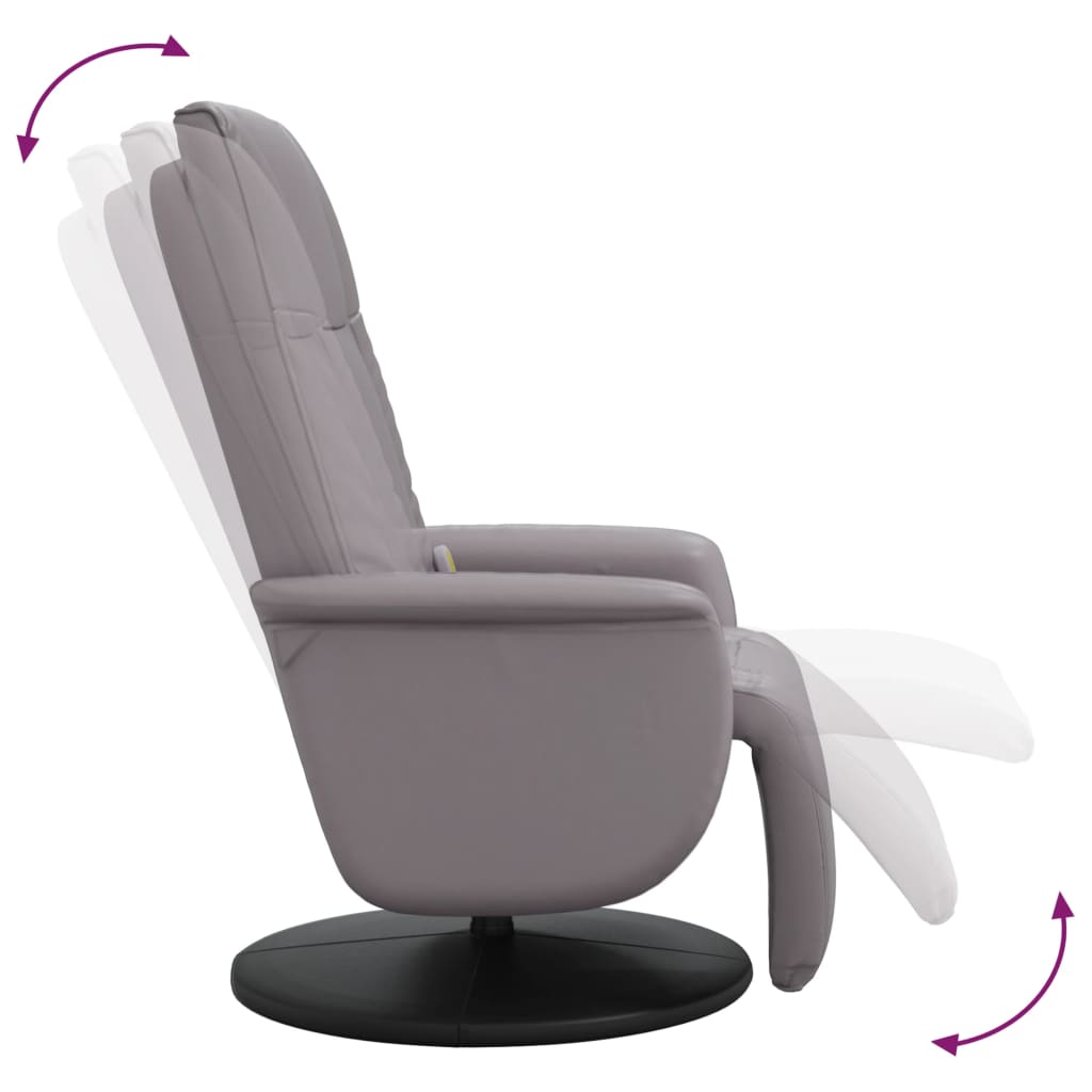vidaXL Fotoliu de masaj rabatabil, cu taburet, gri, piele ecologică