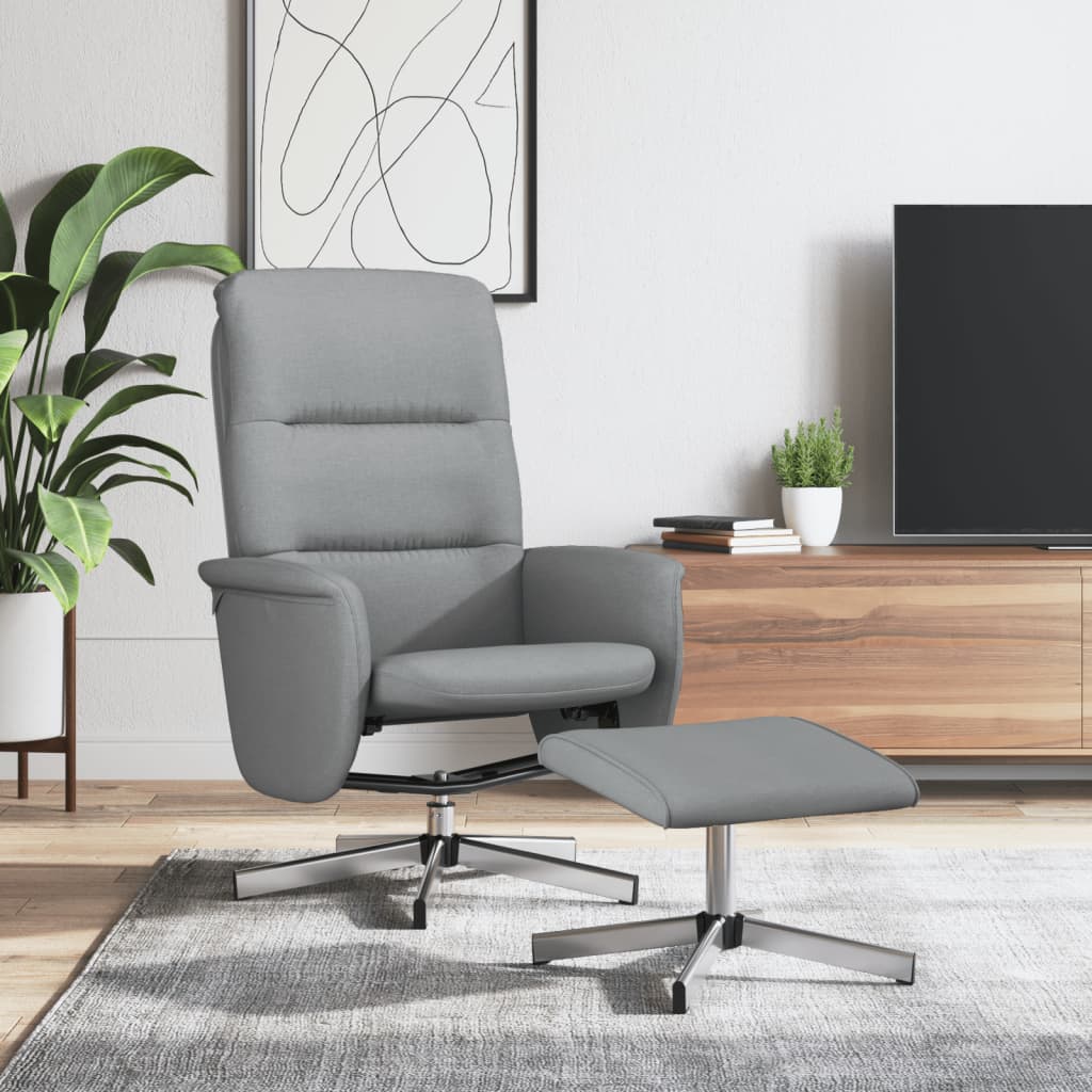 vidaXL Scaun de relaxare cu taburet, gri deschis, textil vidaXL Scaun de relaxare cu taburet, gri deschis, textil