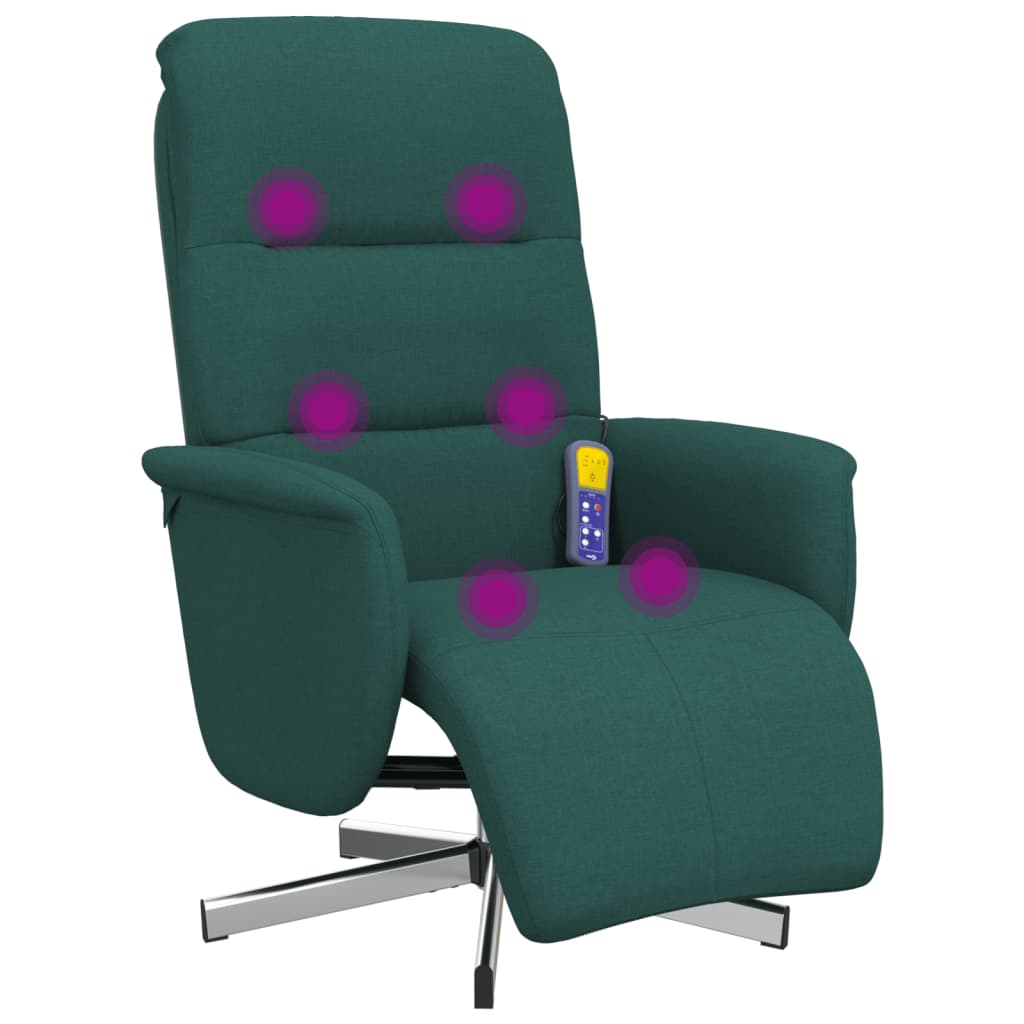 vidaXL Fotoliu masaj rabatabil cu suport picioare verde închis textil