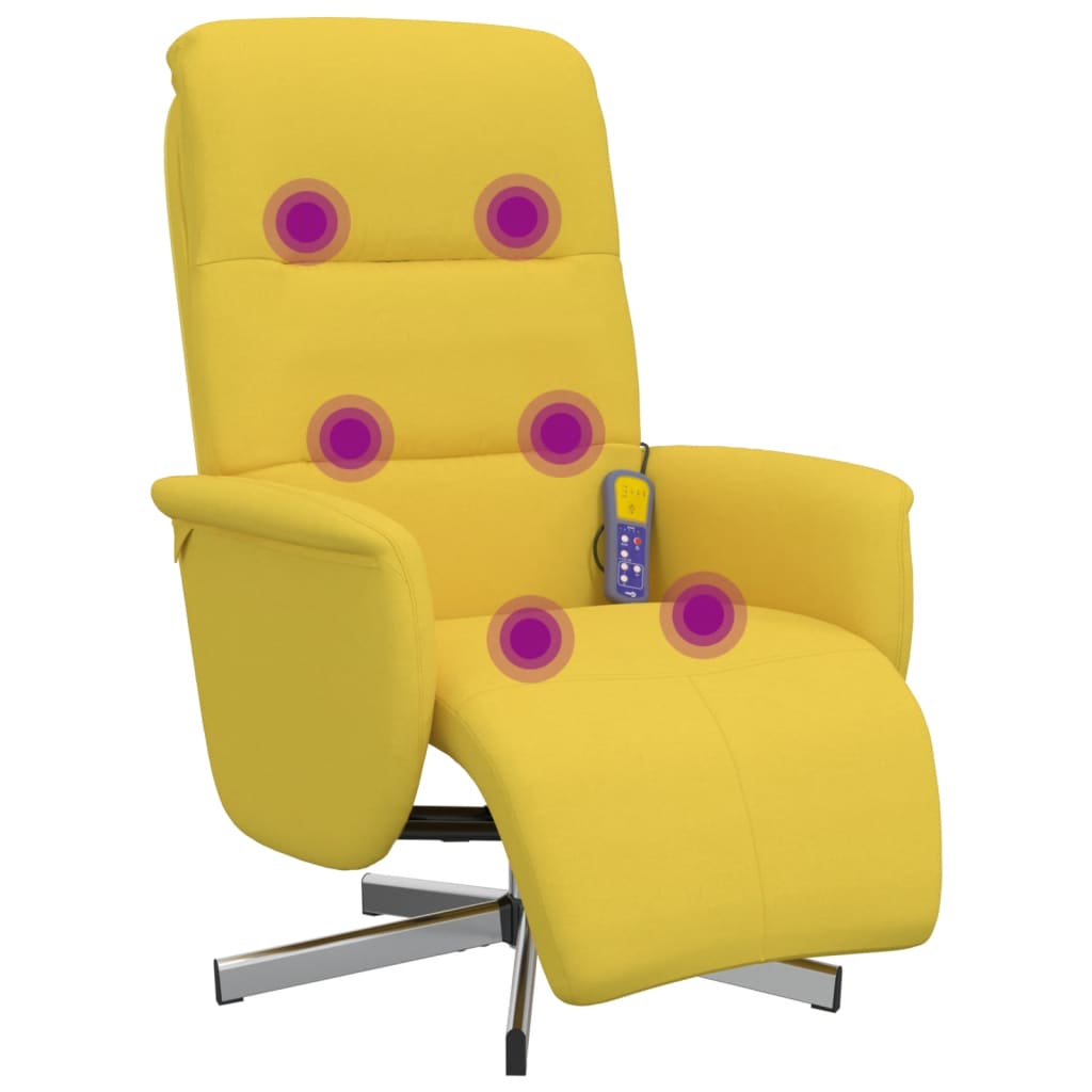 vidaXL Fotoliu masaj rabatabil, suport picioare, galben deschis textil