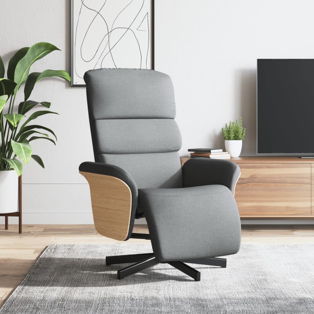 vidaXL Fotoliu rabatabil cu suport de picioare, gri deschis, textil vidaXL Fotoliu rabatabil cu suport de picioare, gri deschis, textil