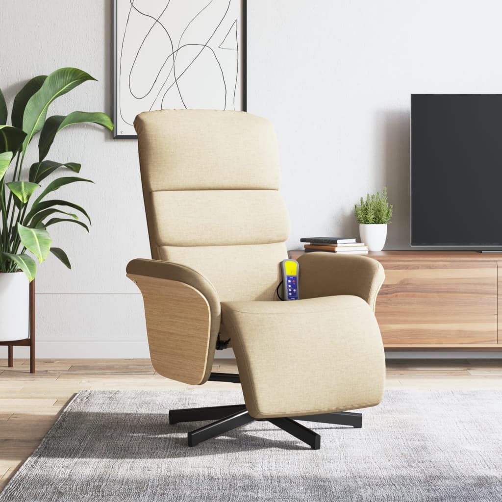 vidaXL Scaun rabatabil cu suport pentru picioare crem material textil